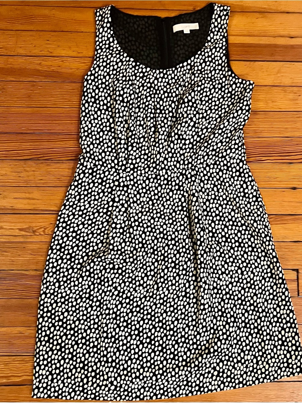 LOFT Black and White Spotted Sleeveless Midi Work Dress Size 10